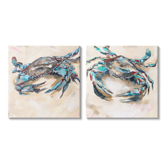 Stupell Industries Blue Crabs on Sand Animals & Insects Painting Gallery Wrapped Canvas Art Print Wall Art, 24 x 24, Set of 2