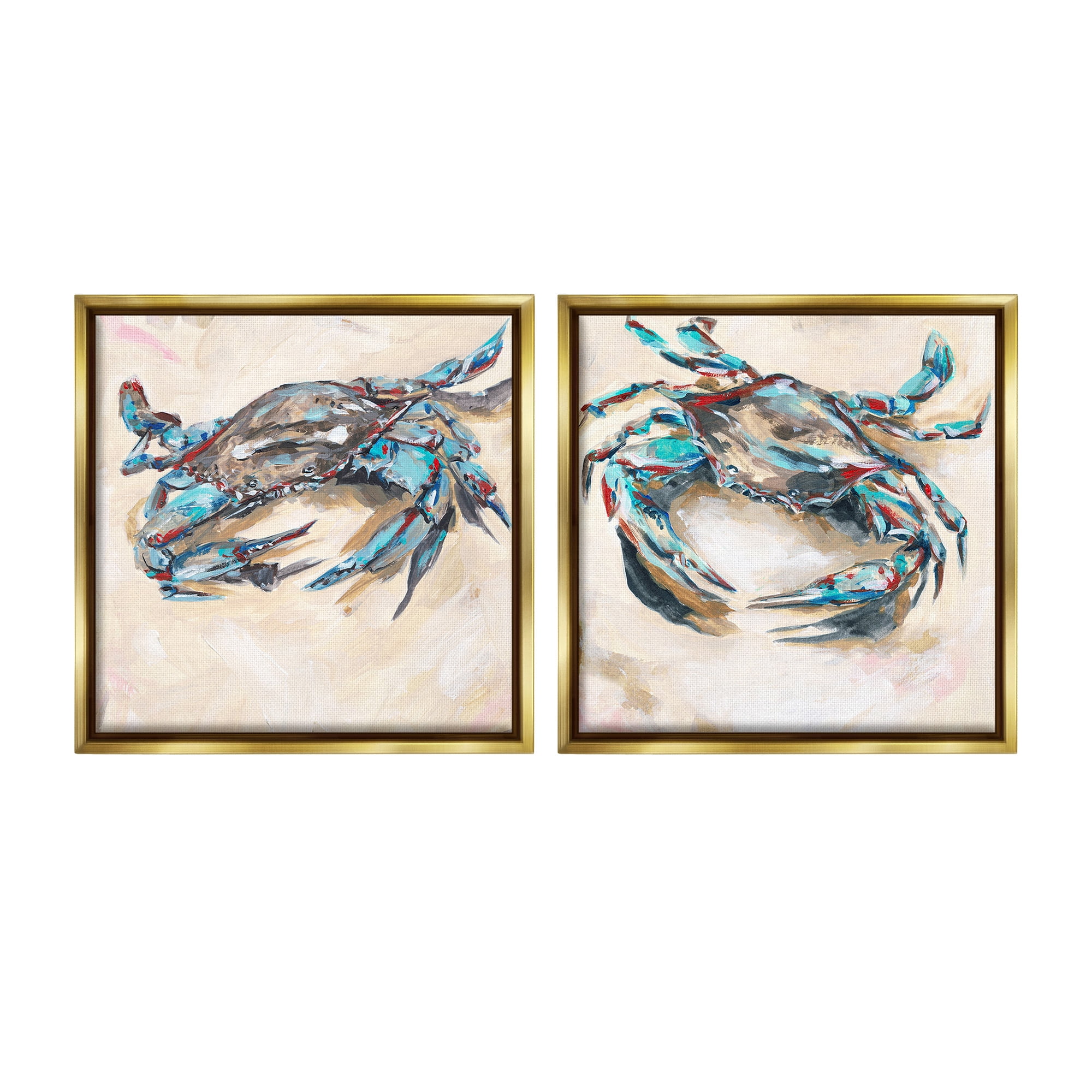 Stupell Industries Blue Crabs on Sand Animals & Insects Painting Gold Floater Framed Canvas Art Print Wall Art, 18 x 18, Set of 2
