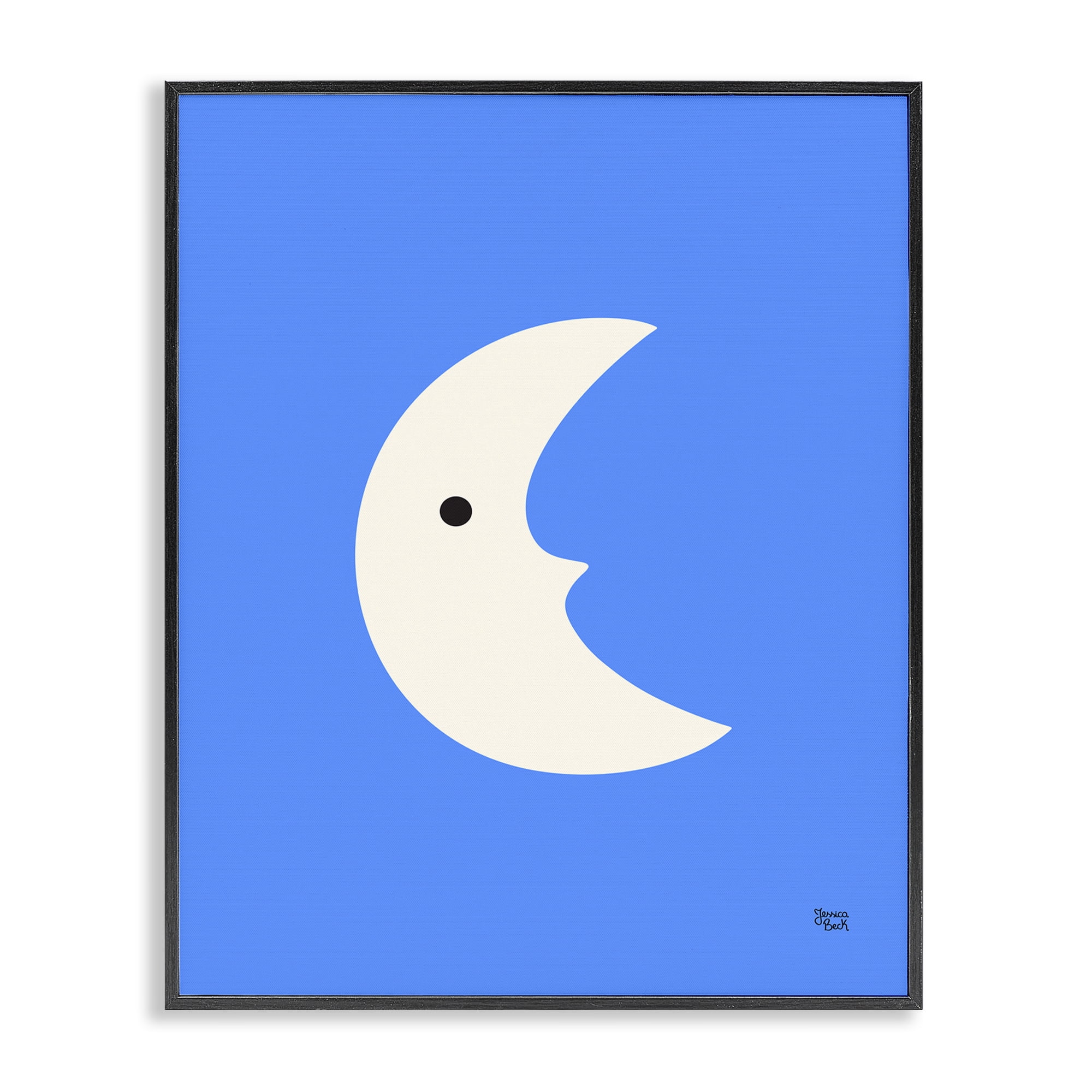 Stupell Industries Blue Crescent Moon Face Landscape & Nature Painting Black Framed Art Print Wall Art, 11 x 14