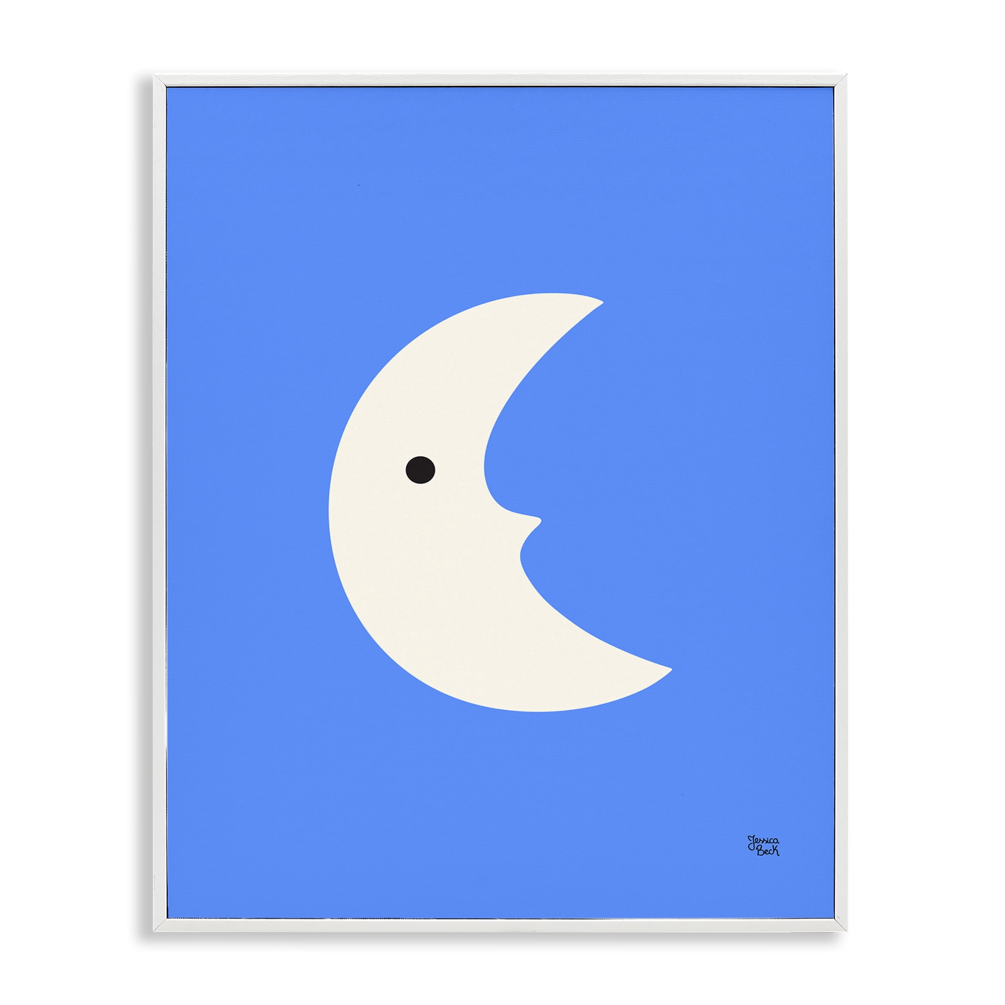 Stupell Industries Blue Crescent Moon Face Landscape & Nature Painting White Framed Art Print Wall Art, 24 x 30