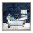 thumbnail image 1 of Stupell Industries Blue Damask Bathroom Bath & Laundry Painting Gray Floater Framed Canvas Art Print Wall Art, 18 x 18, 1 of 2
