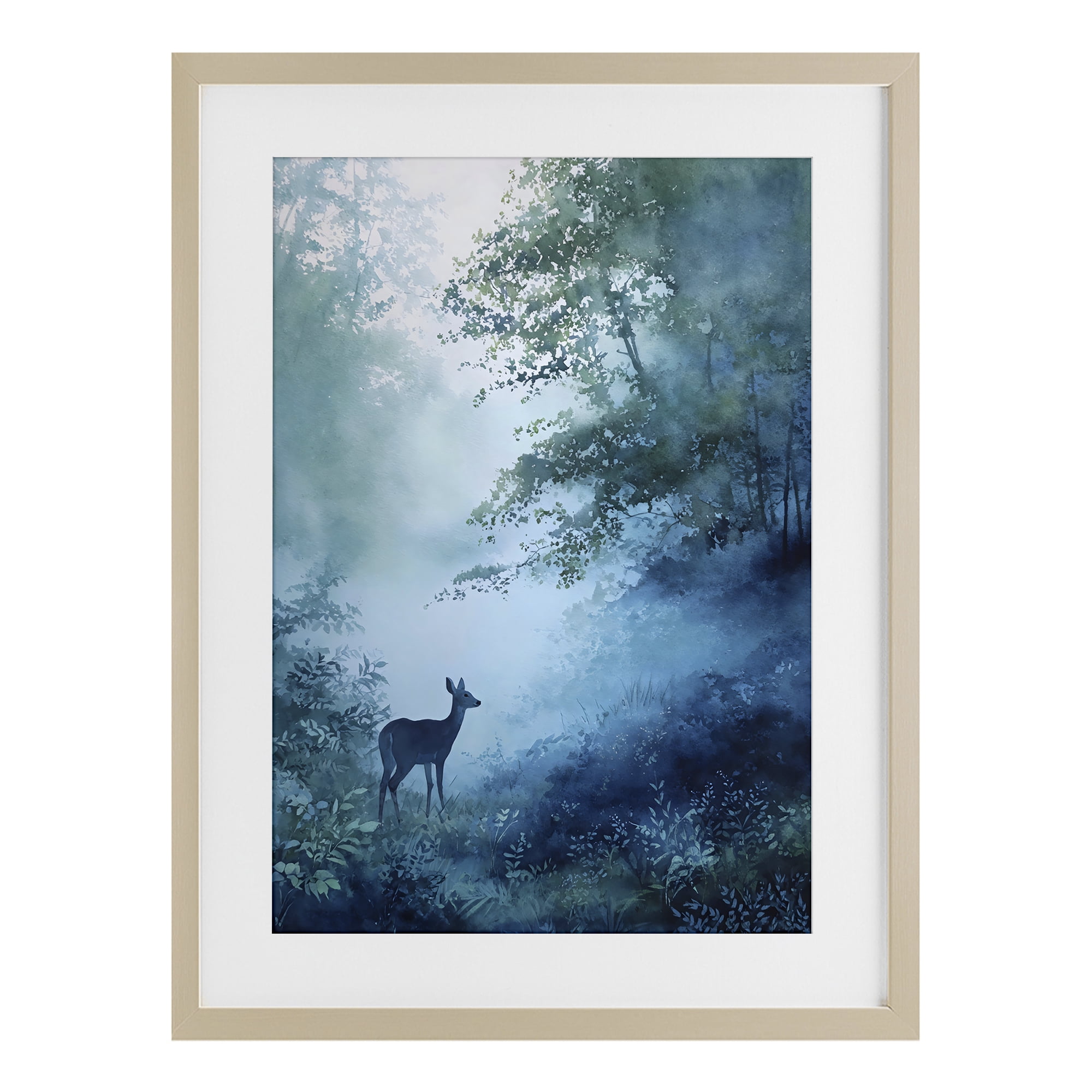 Stupell Industries Blue Dawn Deer in Mist Birch Framed Print Under Glass, design by Franklyn Gregory