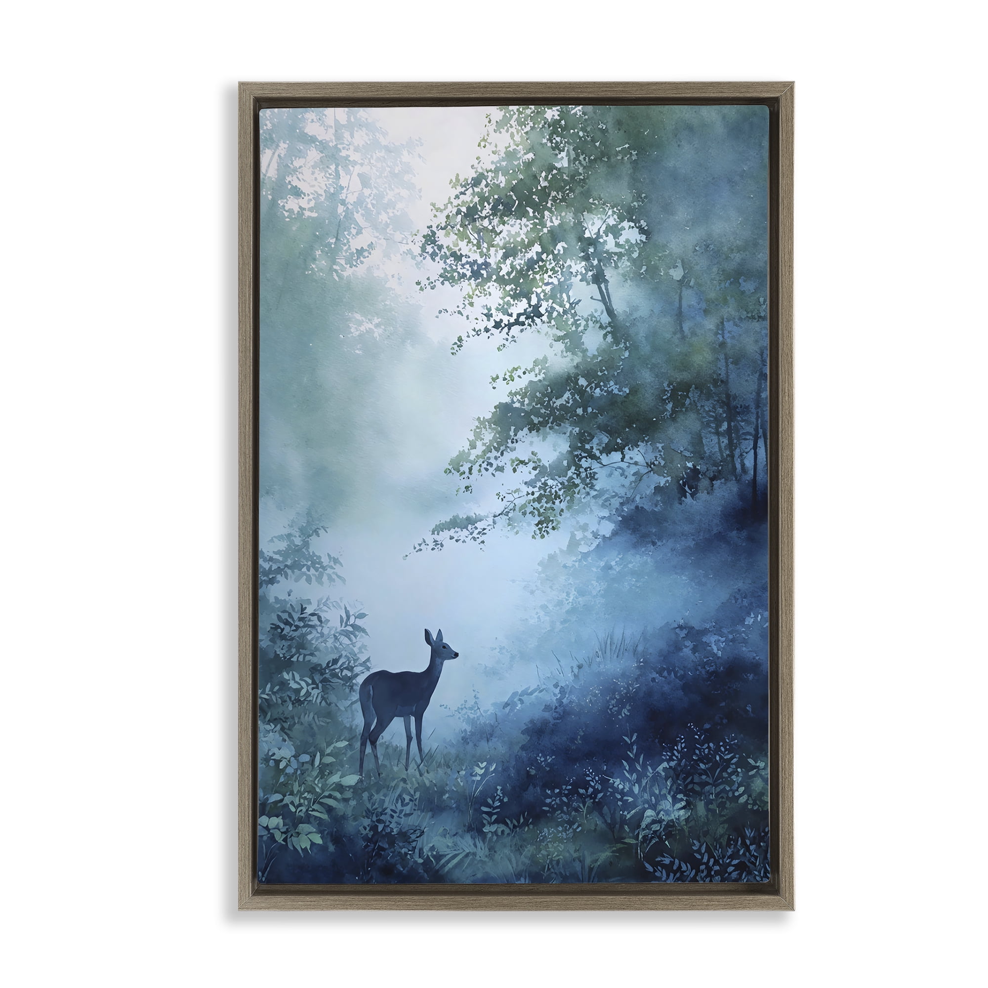 Stupell Industries Blue Dawn Deer in Mist Brown Framed Floater Canvas Wall Art, design by Franklyn Gregory