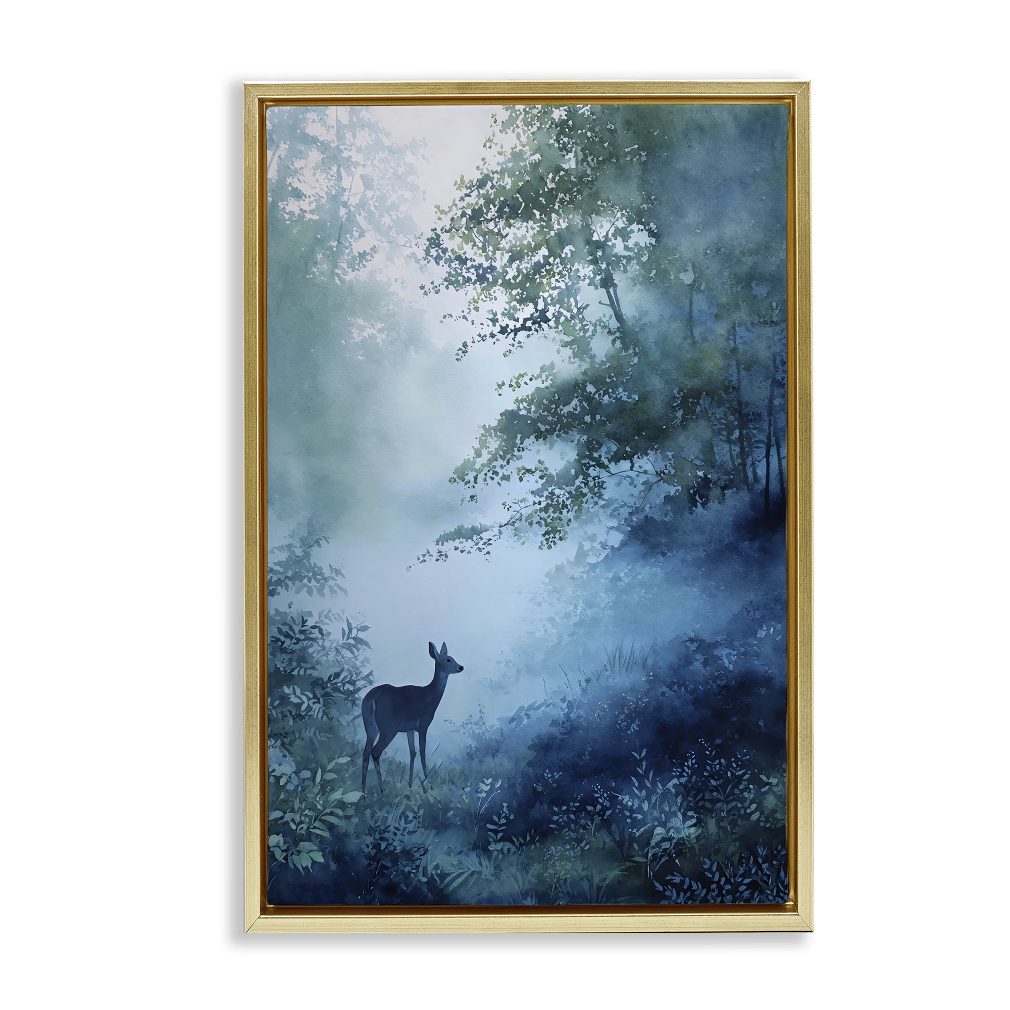 Stupell Industries Blue Dawn Deer in Mist Gold Framed Floater Canvas Wall Art, design by Franklyn Gregory