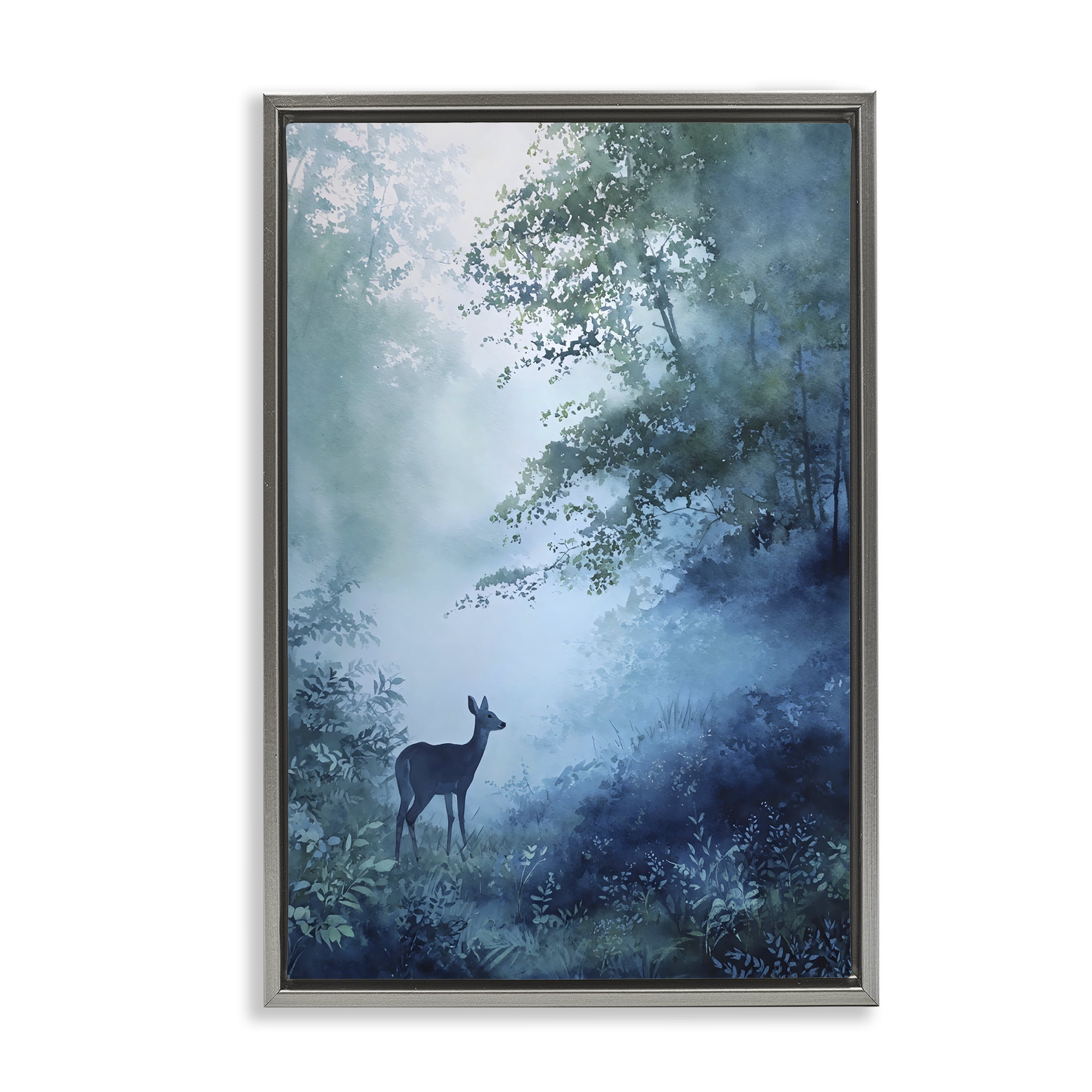 Stupell Industries Blue Dawn Deer in Mist Gray Framed Floater Canvas Wall Art, design by Franklyn Gregory