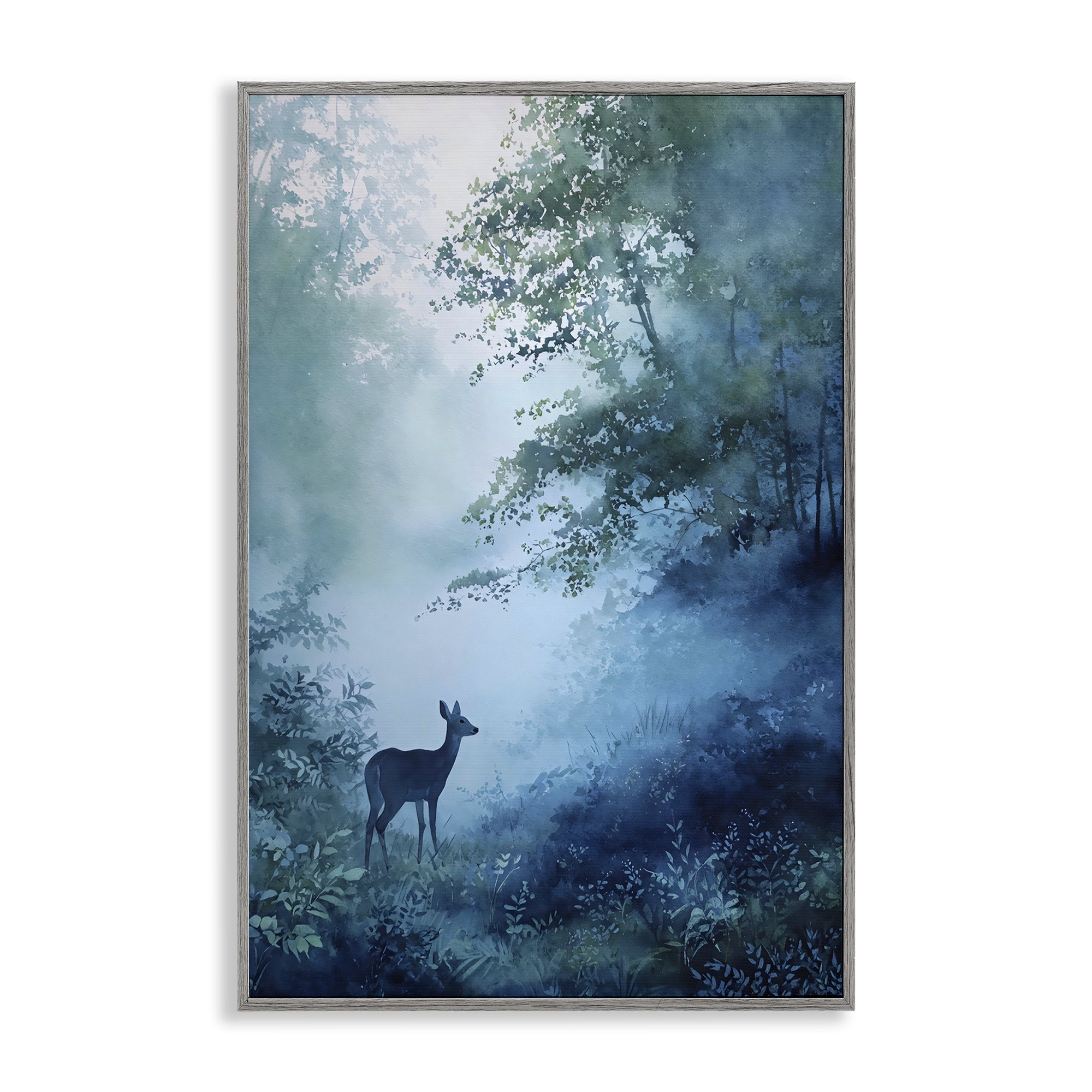 Stupell Industries Blue Dawn Deer in Mist Gray Framed Giclee Art, design by Franklyn Gregory