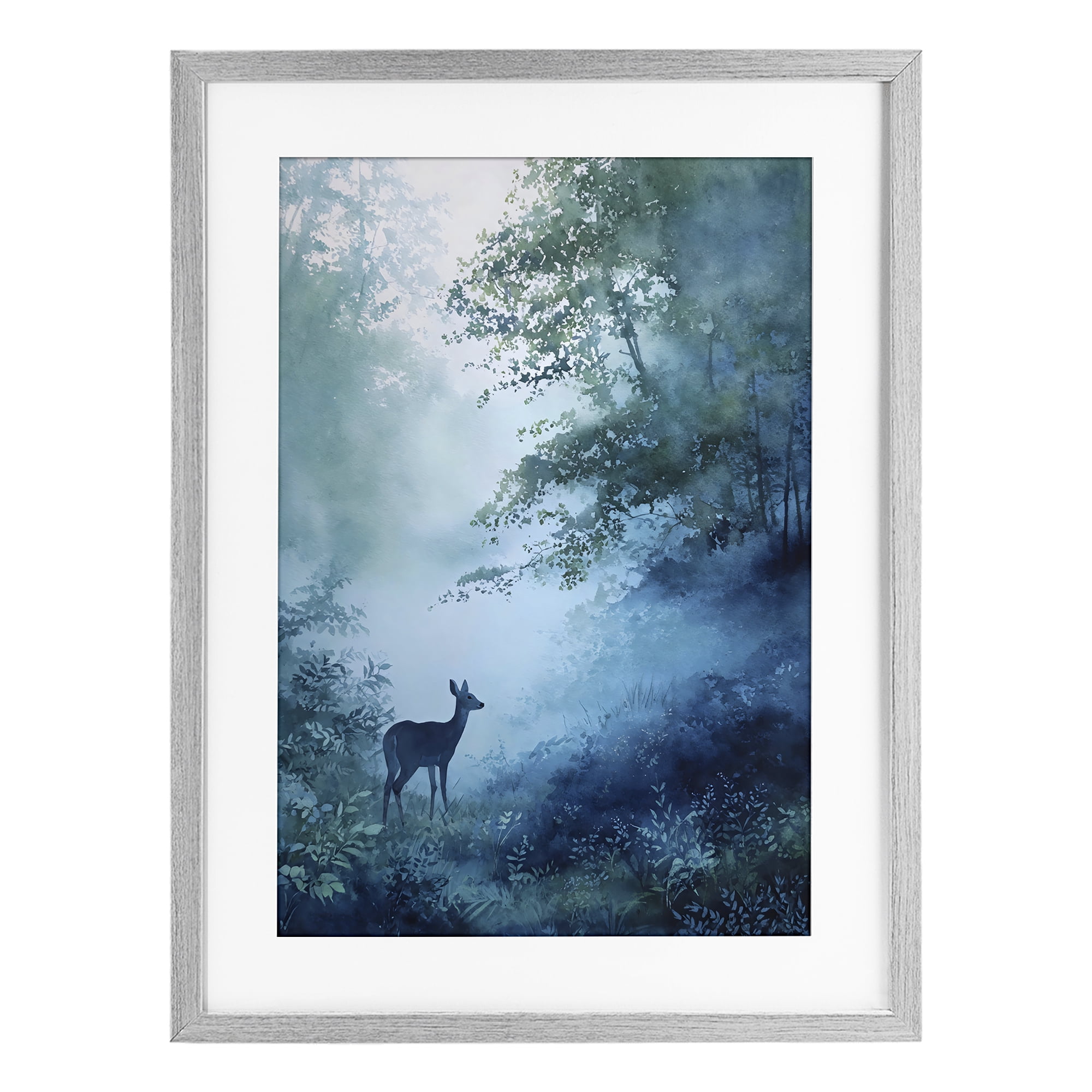Stupell Industries Blue Dawn Deer in Mist Gray Framed Print Under Glass, design by Franklyn Gregory