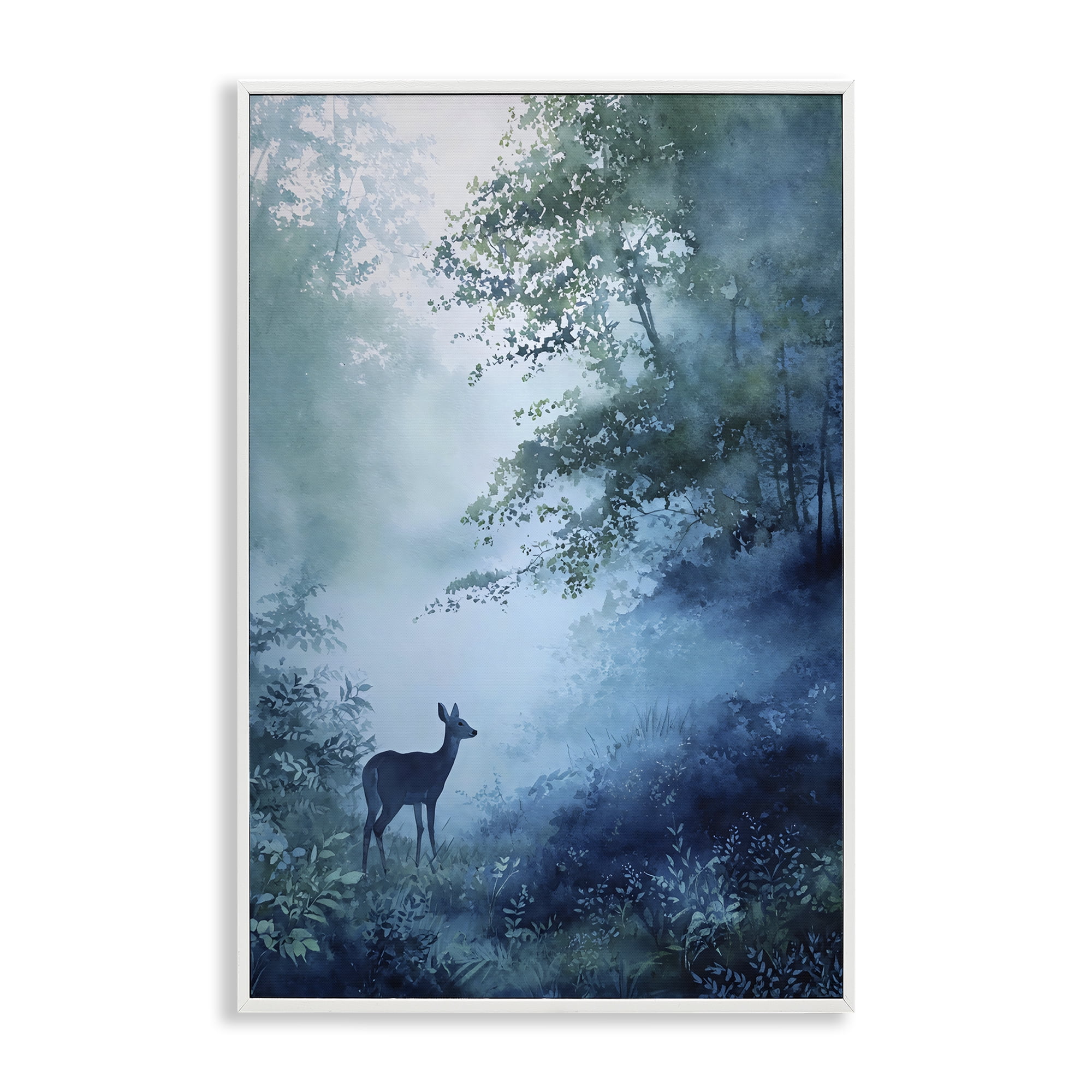Stupell Industries Blue Dawn Deer in Mist White Framed Giclee Art, design by Franklyn Gregory