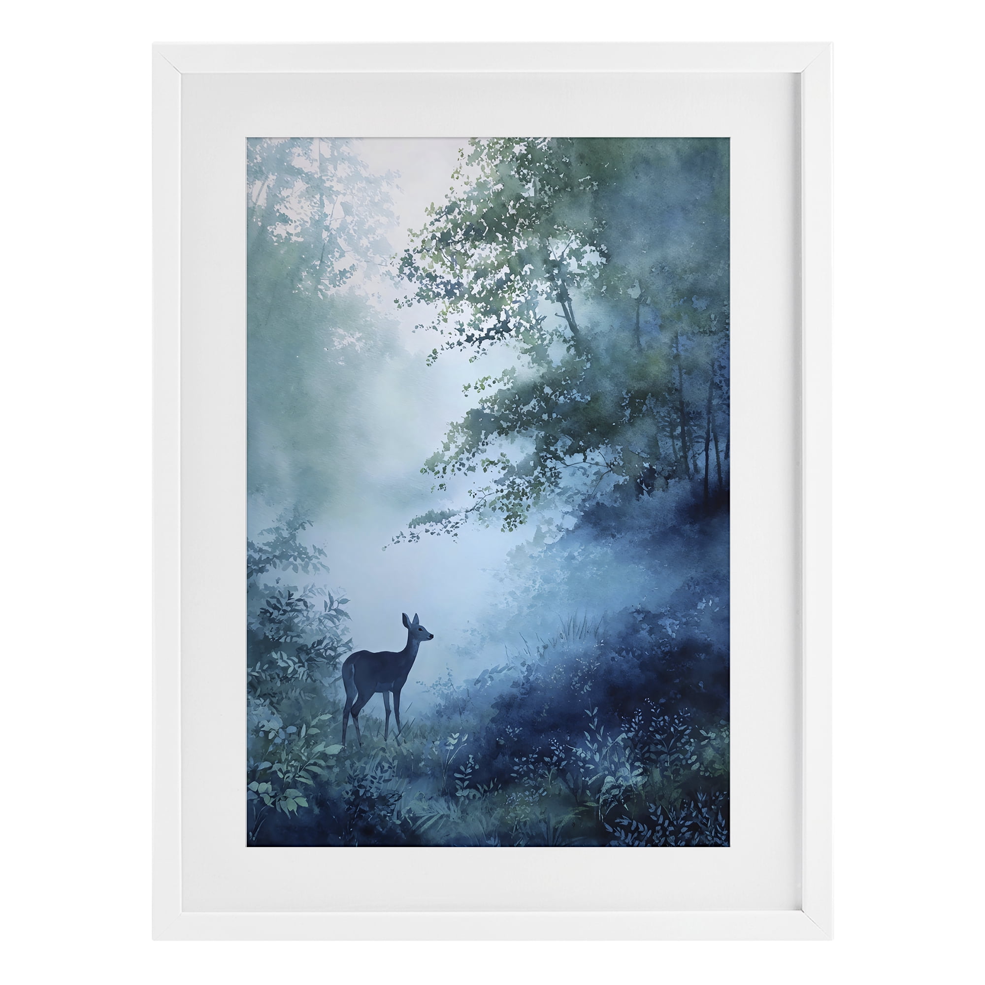 Stupell Industries Blue Dawn Deer in Mist White Framed Print Under Glass, design by Franklyn Gregory