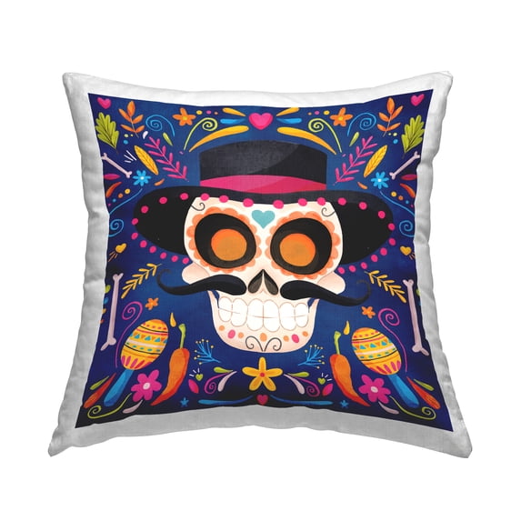 Stupell Industries Blue Day Of Dead Maracas Pattern Printed Throw Pillow Design by ND Art