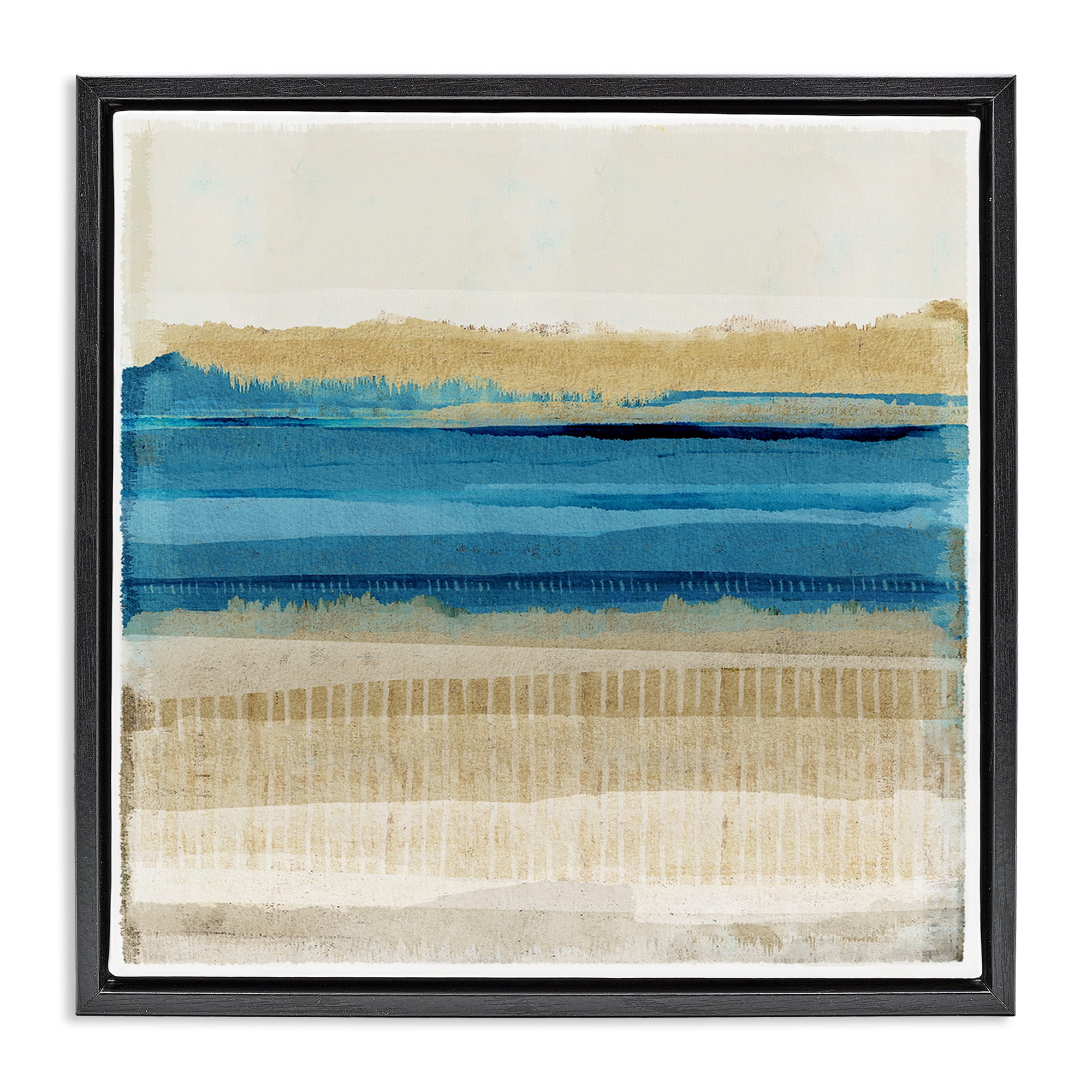 Stupell Industries Blue Daze Abstraction Abstract Painting Black Floater Framed Canvas Art Print Wall Art, 18 x 18