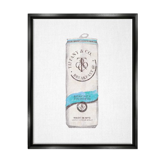 Stupell Industries Blue Designer Fashion Emblem Beverage Can Illustration Jet Black Framed Floating Canvas Wall Art, 24x30, by Ziwei Li