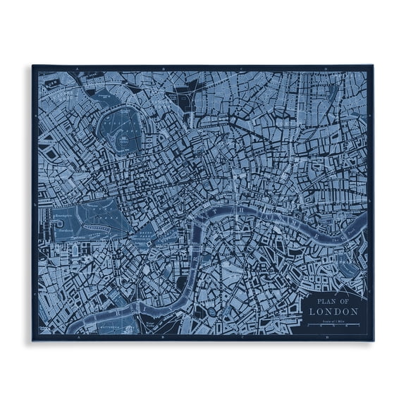 Stupell Industries Blue Detailed London Map Map Painting Wrapped Canvas Canvas Art Print Wall Art, 48 x 36