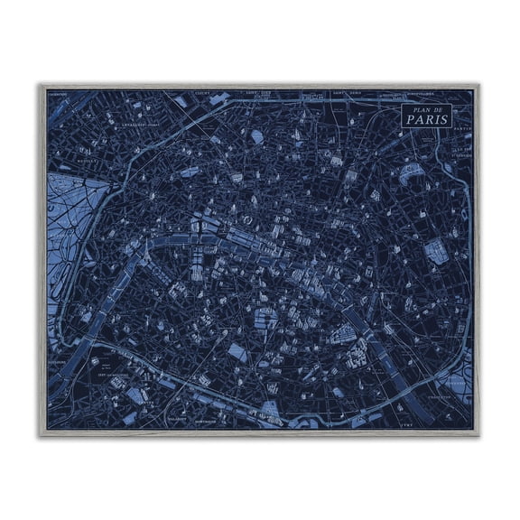 Stupell Industries Blue Detailed Paris Map Map Painting Gray Framed Art Print Wall Art, 14 x 11