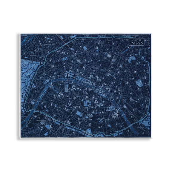 Stupell Industries Blue Detailed Paris Map Map Painting Unframed Art Print Wall Art, 14 x 11