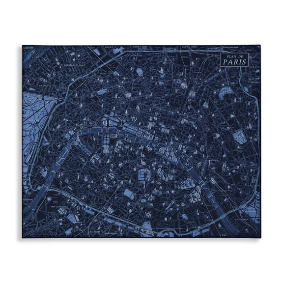 Stupell Industries Blue Detailed Paris Map Map Painting Wrapped Canvas Canvas Art Print Wall Art, 48 x 36