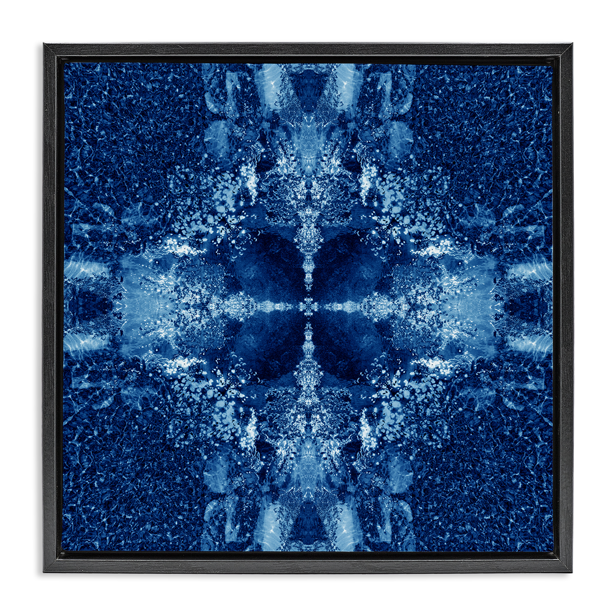 Stupell Industries Blue Detailed Symmetry Abstract Painting Black Floater Framed Canvas Art Print Wall Art, 25 x 25