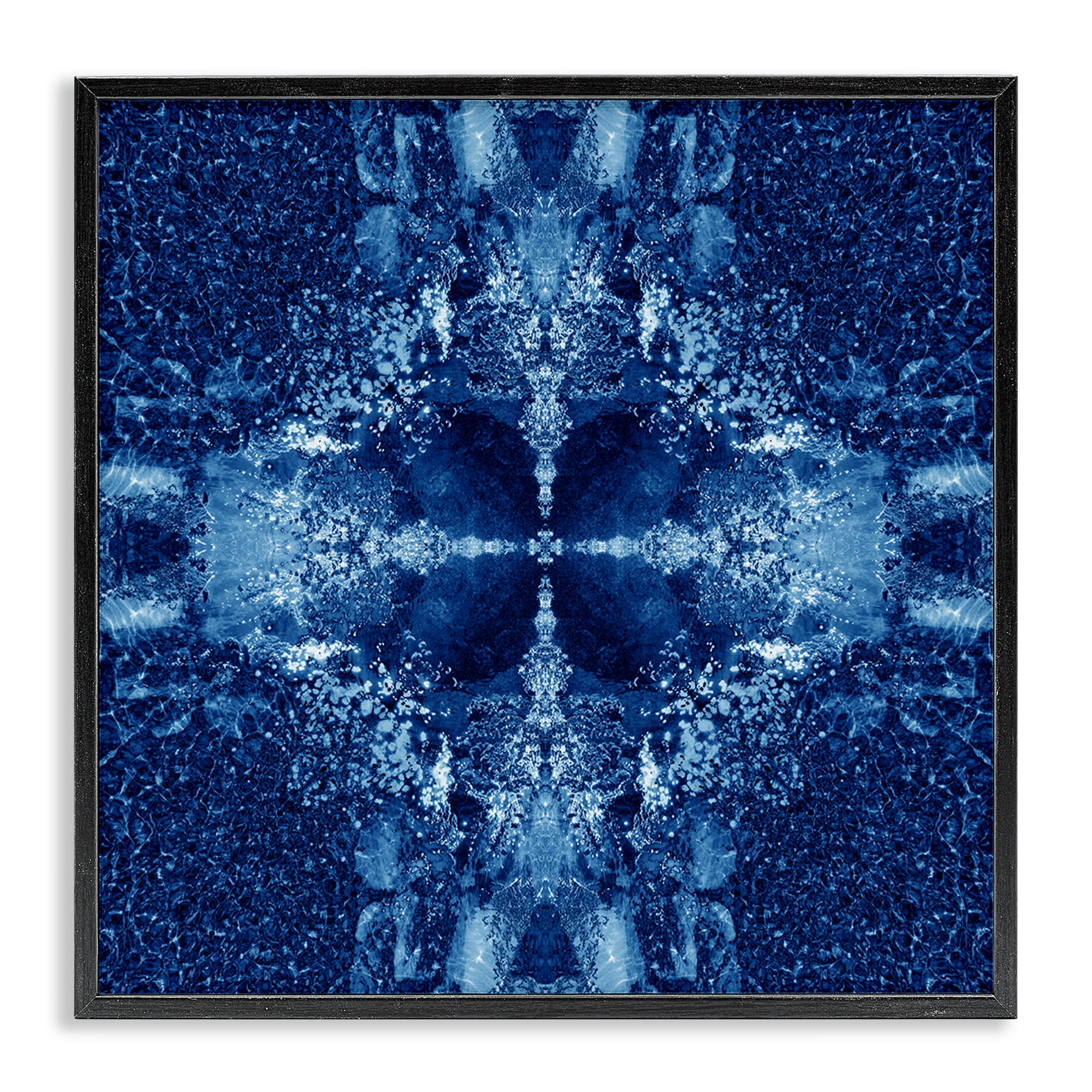 Stupell Industries Blue Detailed Symmetry Abstract Painting Black Framed Art Print Wall Art, 17 x 17