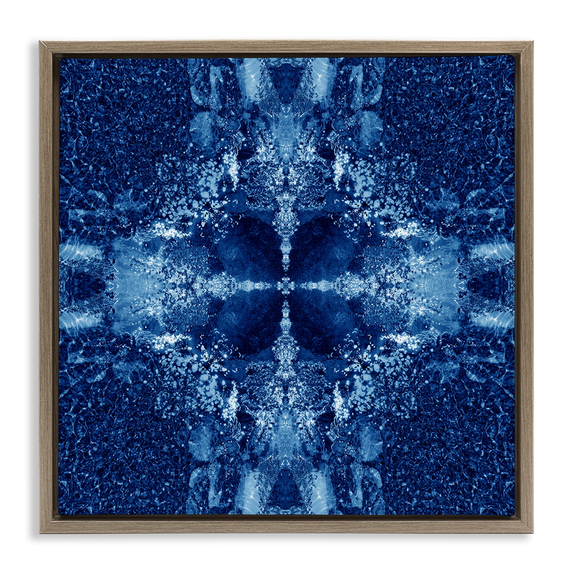 Stupell Industries Blue Detailed Symmetry Abstract Painting Brown Floater Framed Canvas Art Print Wall Art, 18 x 18