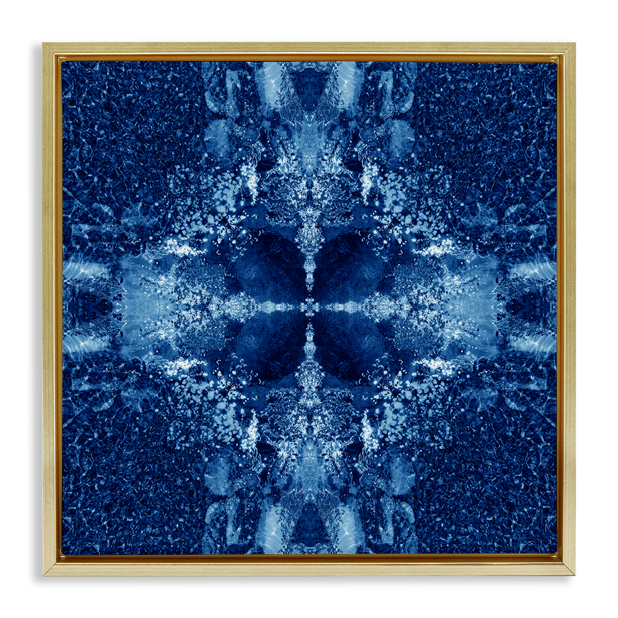 Stupell Industries Blue Detailed Symmetry Abstract Painting Gold Floater Framed Canvas Art Print Wall Art, 25 x 25