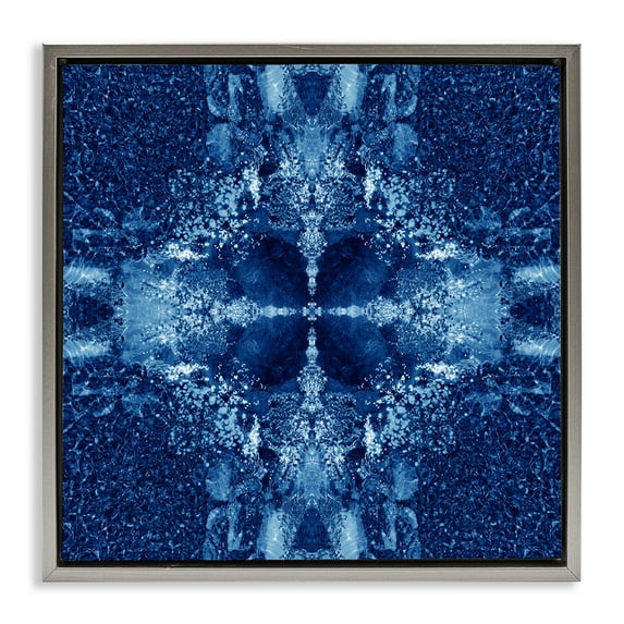 Stupell Industries Blue Detailed Symmetry Abstract Painting Gray Floater Framed Canvas Art Print Wall Art, 18 x 18