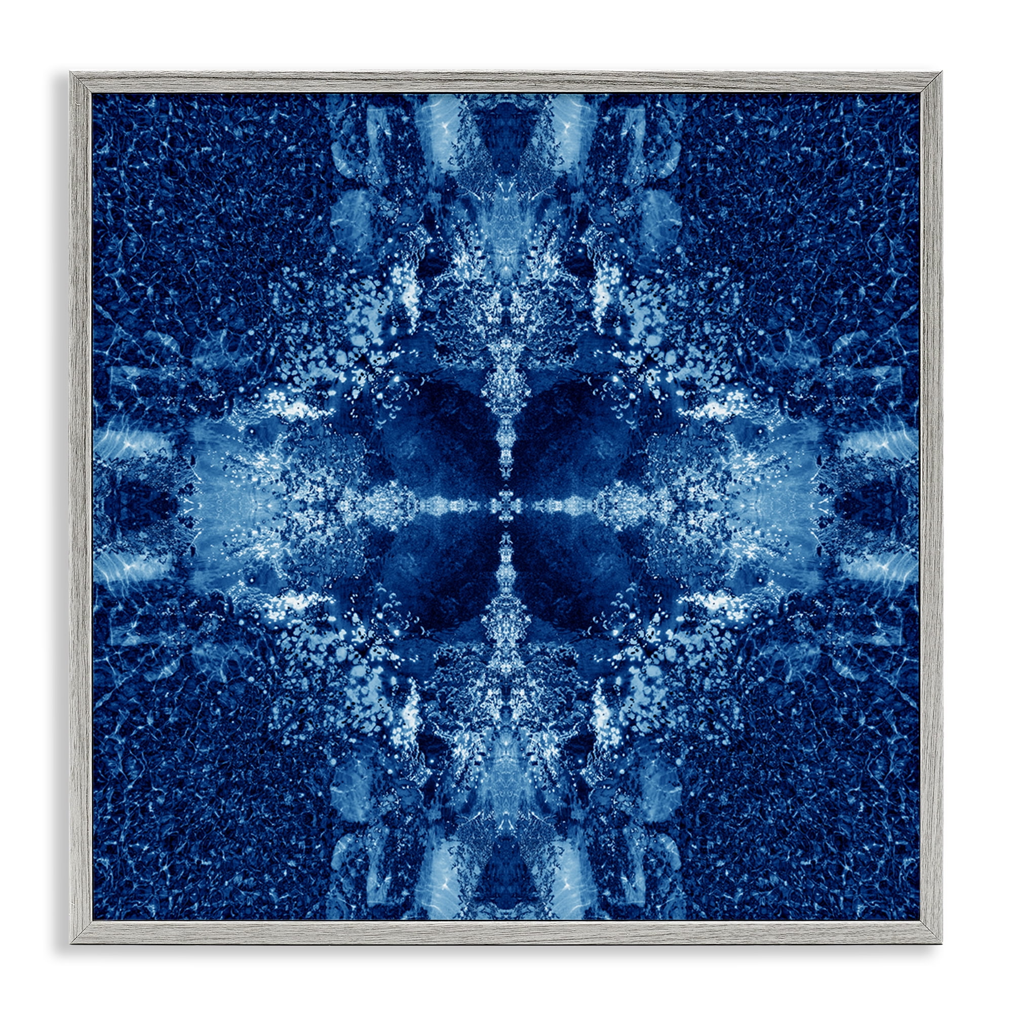 Stupell Industries Blue Detailed Symmetry Abstract Painting Gray Framed Art Print Wall Art, 12 x 12