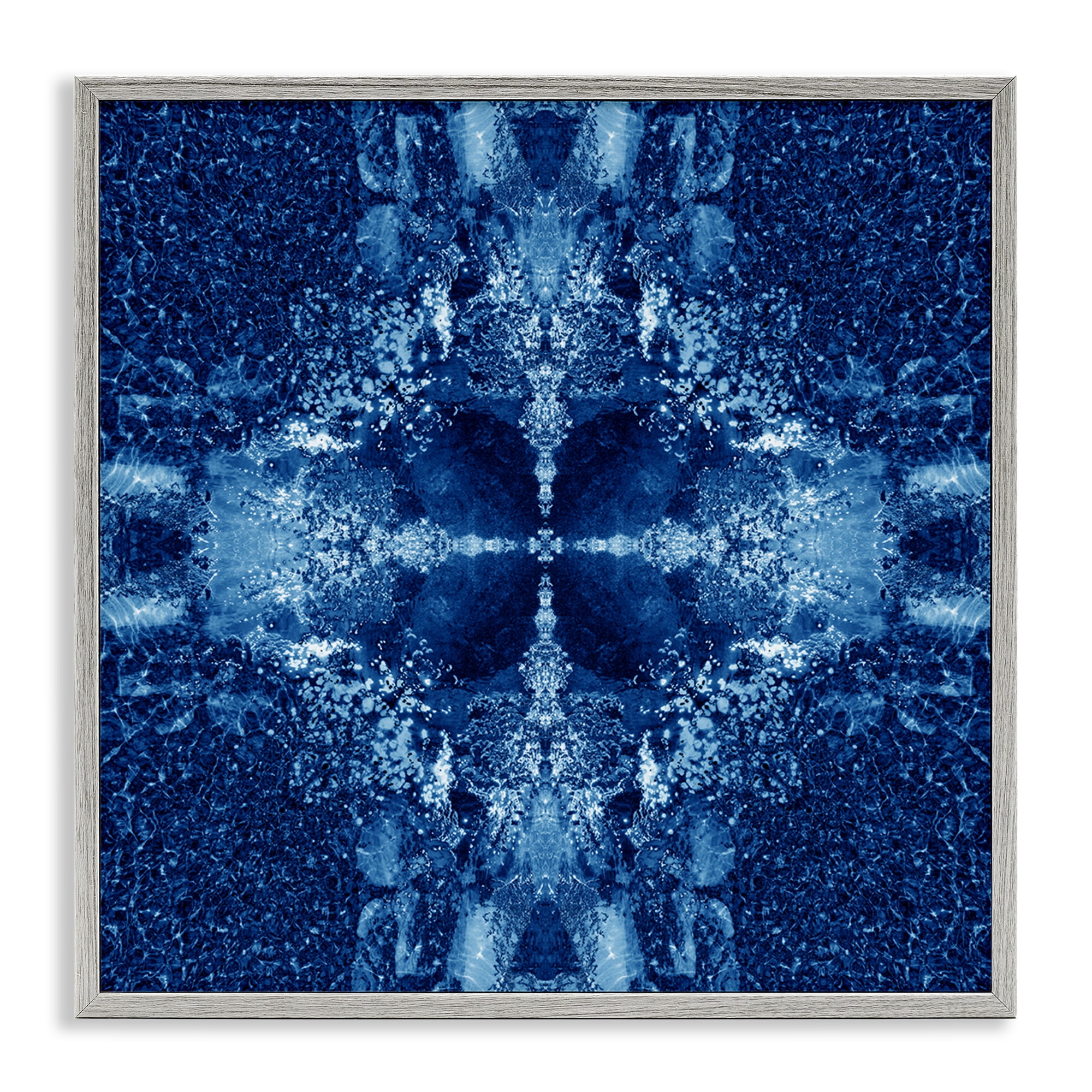 Stupell Industries Blue Detailed Symmetry Abstract Painting Gray Framed Art Print Wall Art, 24 x 24