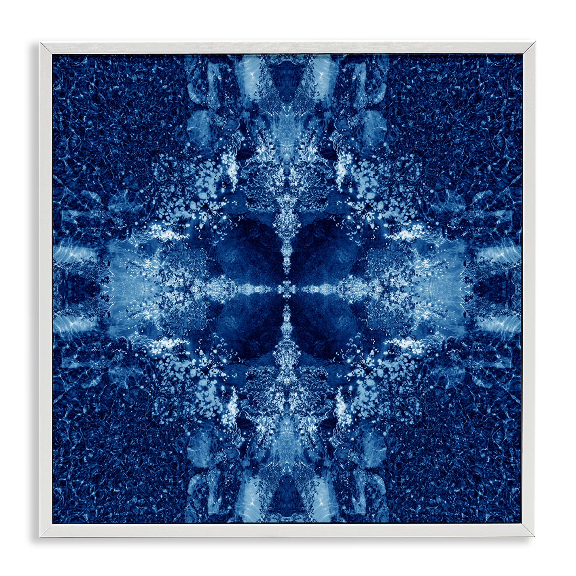 Stupell Industries Blue Detailed Symmetry Abstract Painting White Framed Art Print Wall Art, 12 x 12
