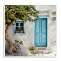 Stupell Industries Blue Door & Tree Town & City Painting Unframed Art Print Wall Art, 12 x 12