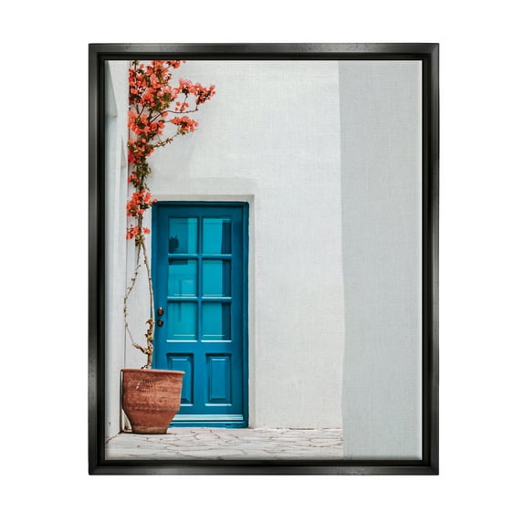 Stupell Industries Blue Door in Greece Travel & Places Photography Black Floater Framed Art Print Wall Art, 17 x 21