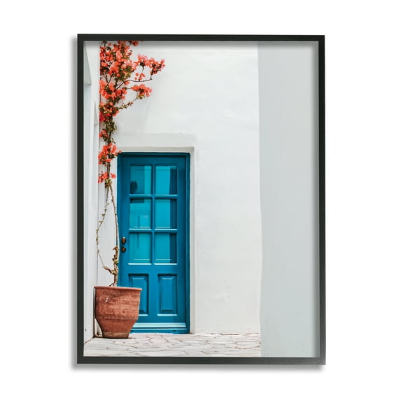 Stupell Industries Blue Door in Greece Travel & Places Photography Black Framed Art Print Wall Art, 16 x 20