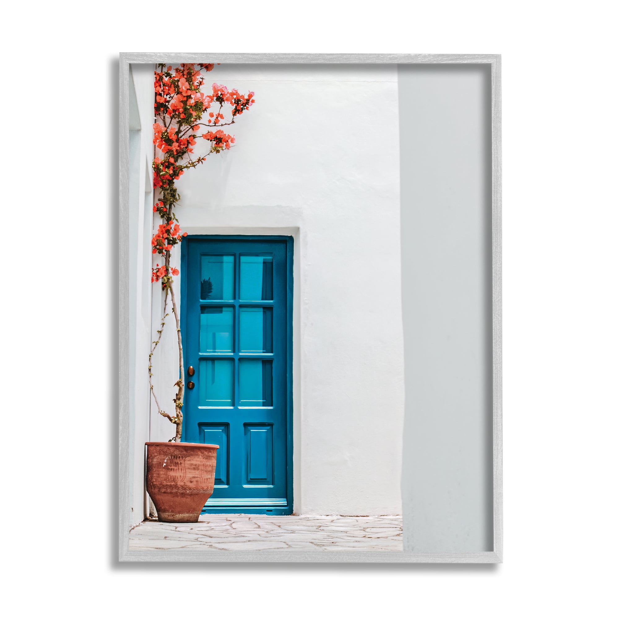 Stupell Industries Blue Door in Greece Travel & Places Photography Gray Framed Art Print Wall Art, 11 x 14