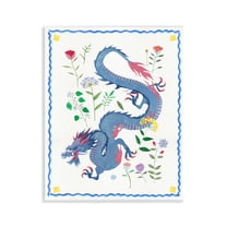 Stupell Industries Blue Dragon & Botanicals Fantasy & Sci-Fi Painting Unframed Art Print Wall Art, 11 x 14