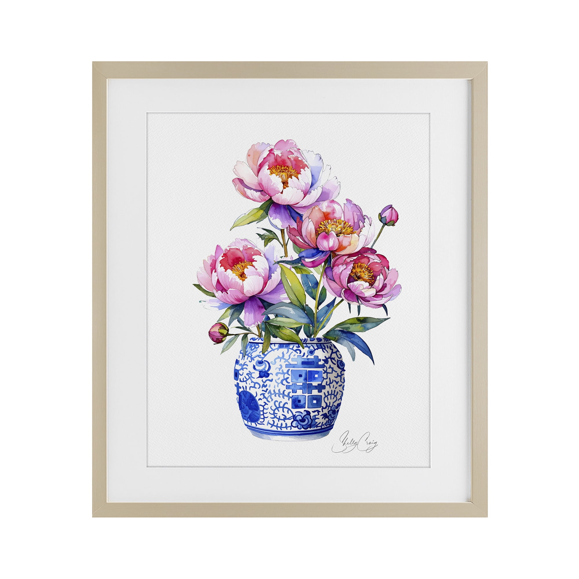 Stupell Industries Blue Dynasty Blooms Birch Framed Print Under Glass, design by Shelly Craig