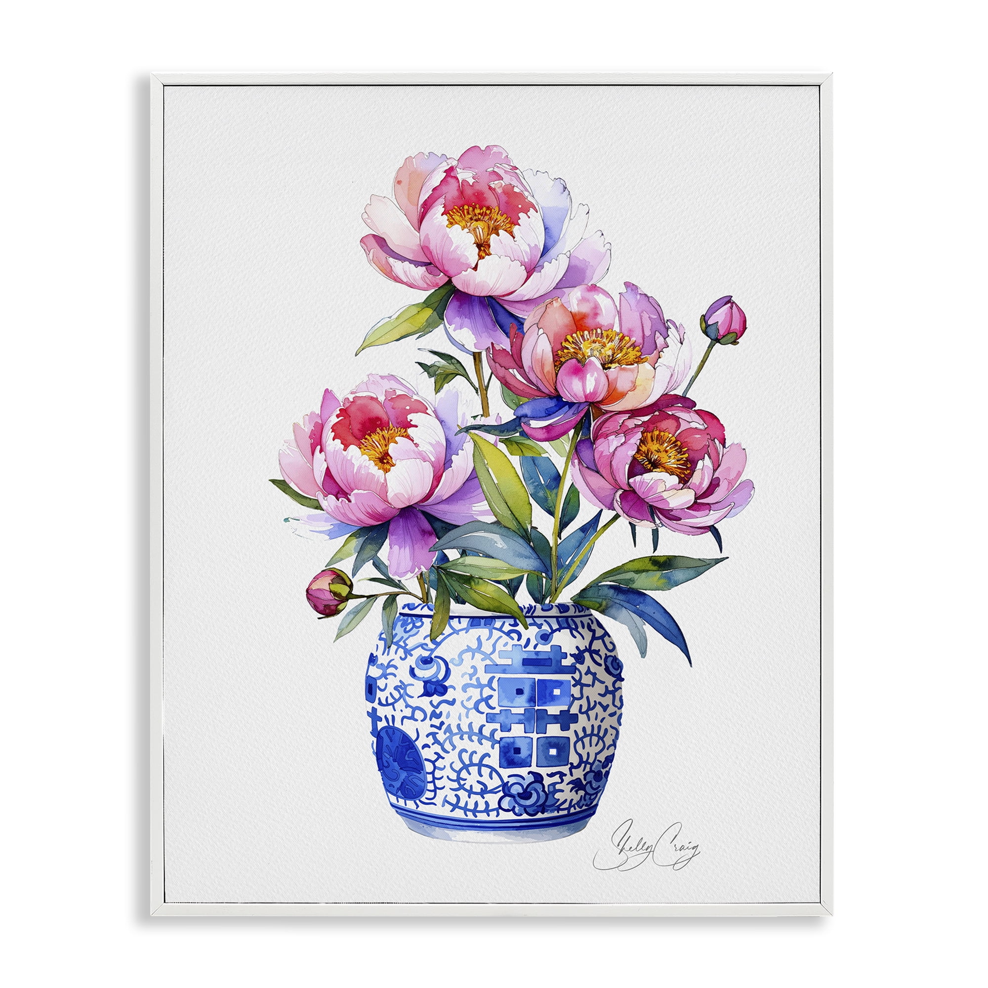 Stupell Industries Blue Dynasty Blooms White Framed Giclee Art, design by Shelly Craig