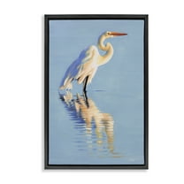 Stupell Industries Blue Egret Reflection Animals & Insects Painting Black Floater Framed Canvas Art Print Wall Art, 17 x 25