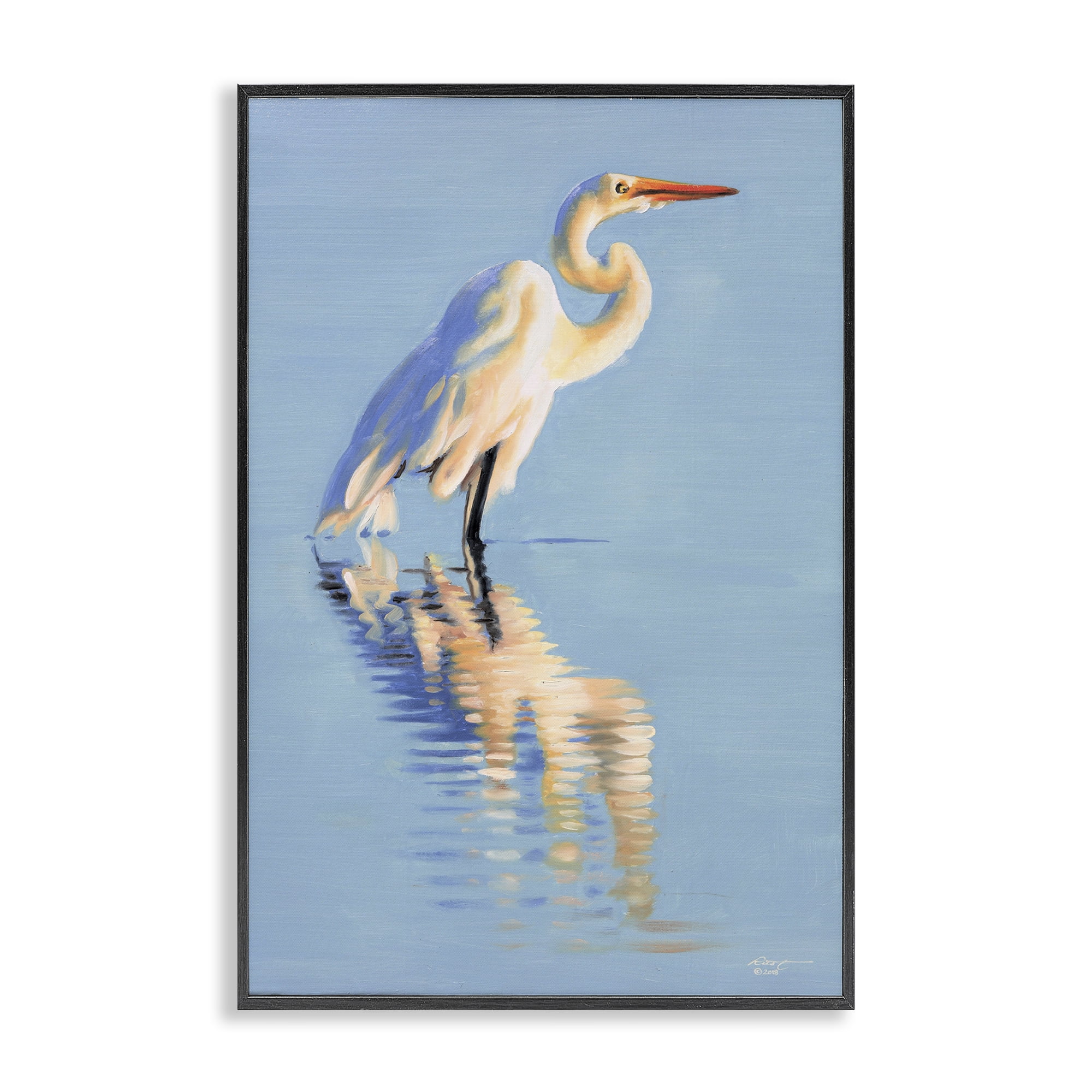 Stupell Industries Blue Egret Reflection Animals & Insects Painting Black Framed Art Print Wall Art, 16 x 24
