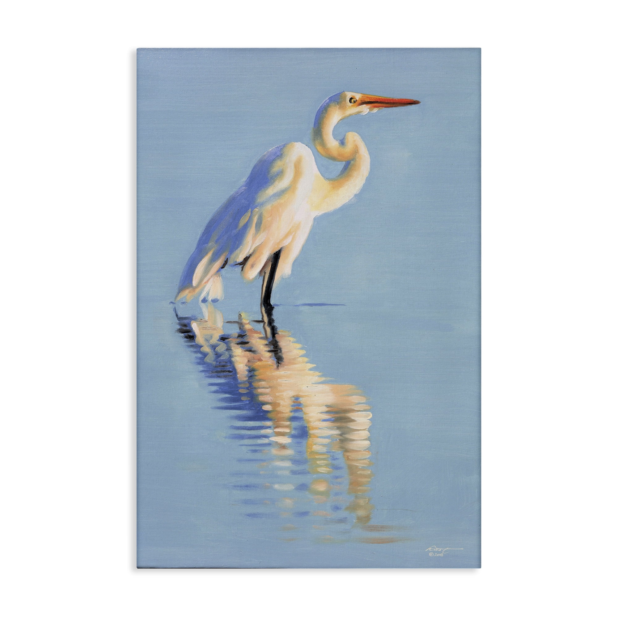 Stupell Industries Blue Egret Reflection Animals & Insects Painting Gallery Wrapped Canvas Art Print Wall Art, 20 x 30