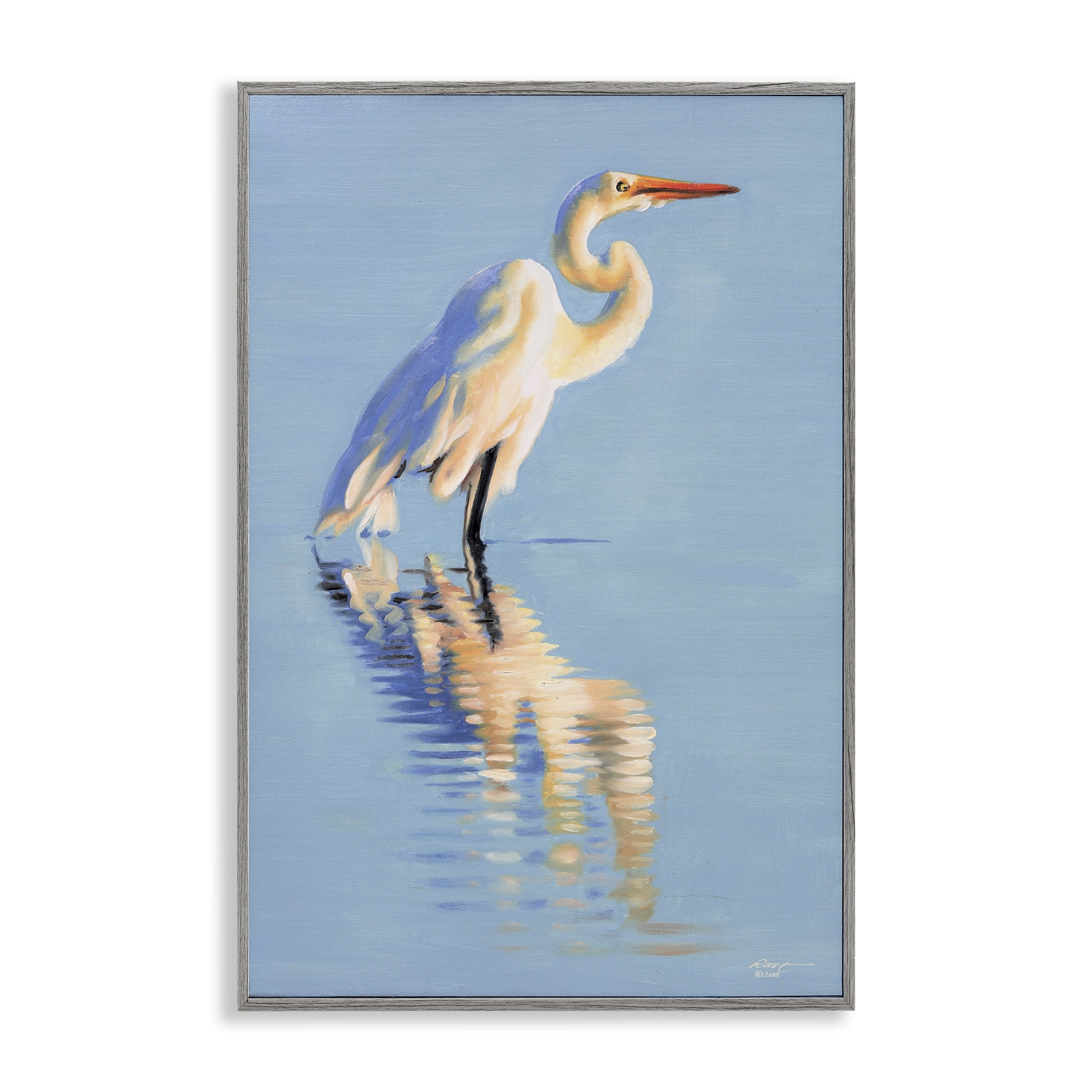 Stupell Industries Blue Egret Reflection Animals & Insects Painting Gray Framed Art Print Wall Art, 20 x 30