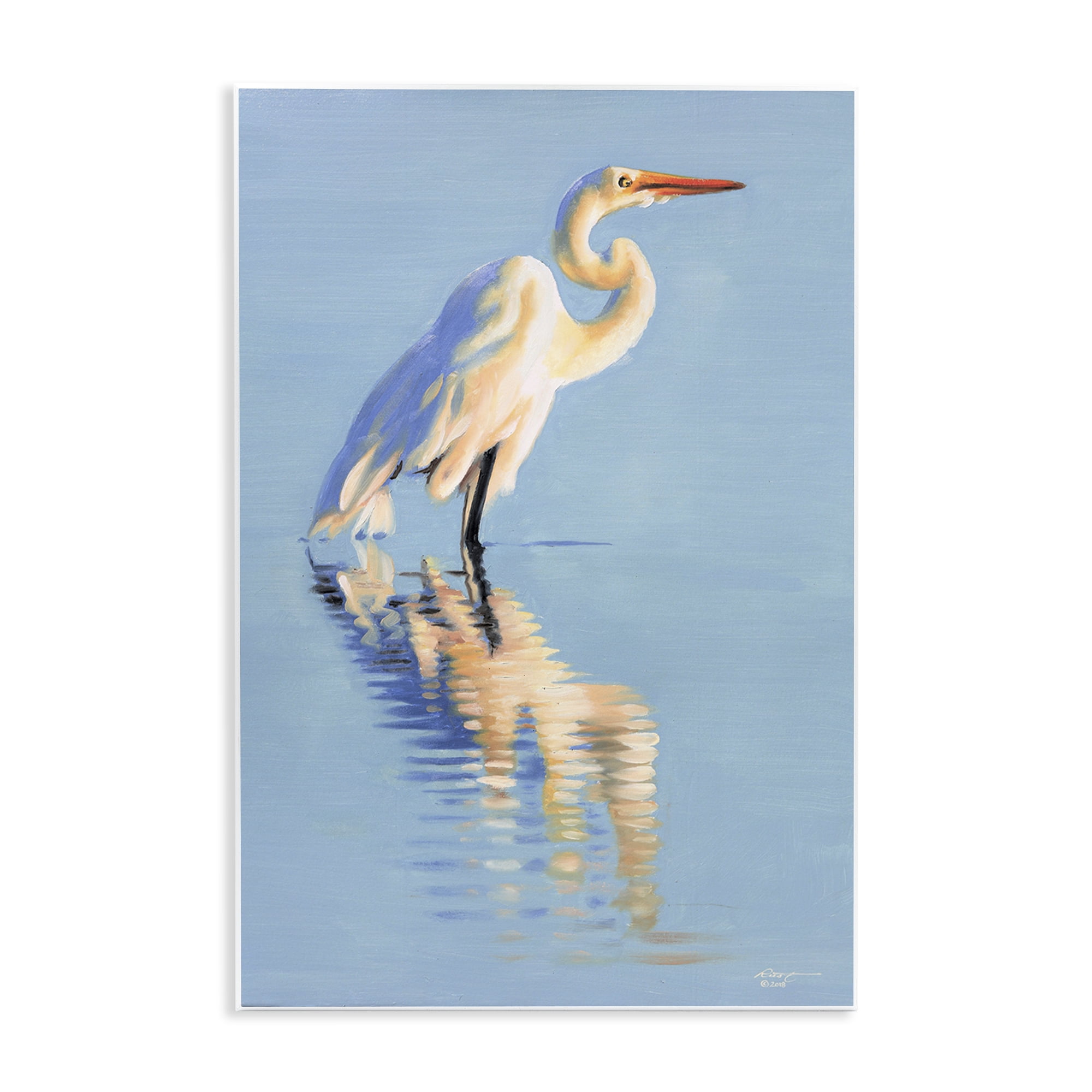Stupell Industries Blue Egret Reflection Animals & Insects Painting Unframed Art Print Wall Art, 13 x 19