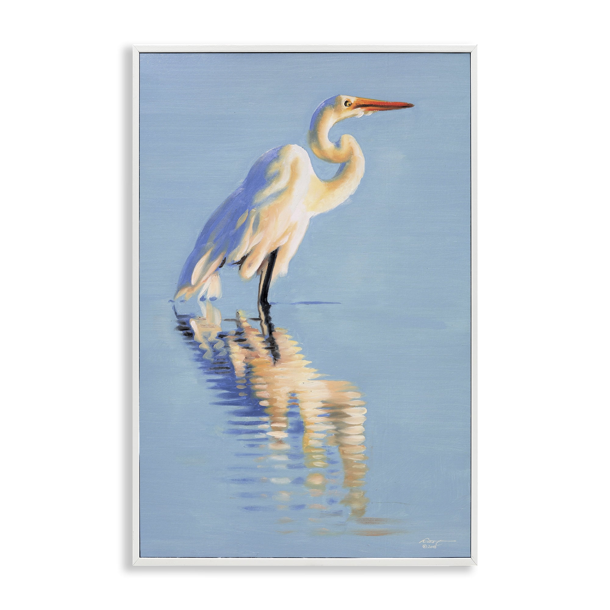 Stupell Industries Blue Egret Reflection Animals & Insects Painting White Framed Art Print Wall Art, 12 x 18