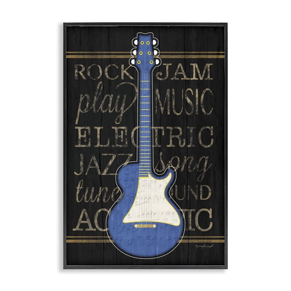 Stupell Industries Traditional Blue Electric Guitar Motif Black Framed Giclee Art, 12 x 18, by Jennifer Pugh