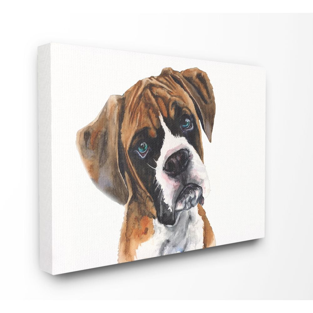Stupell Industries Blue Eye Boxer Dog Pet Animal Watercolor Painting Canvas Wall Art by George Dyachenko