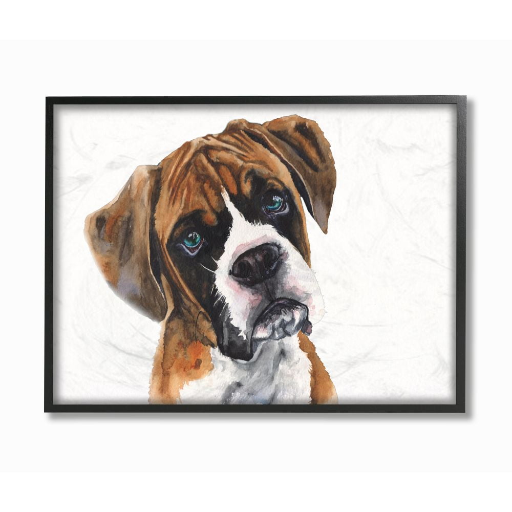 Stupell Industries Blue Eye Boxer Dog Pet Animal Watercolor Painting Framed Giclee Texturized Art by George Dyachenko