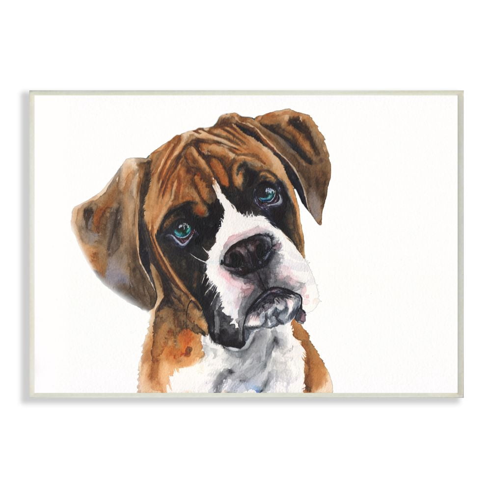 Stupell Industries Blue Eye Boxer Dog Pet Animal Watercolor Painting Wall Plaque Art by George Dyachenko