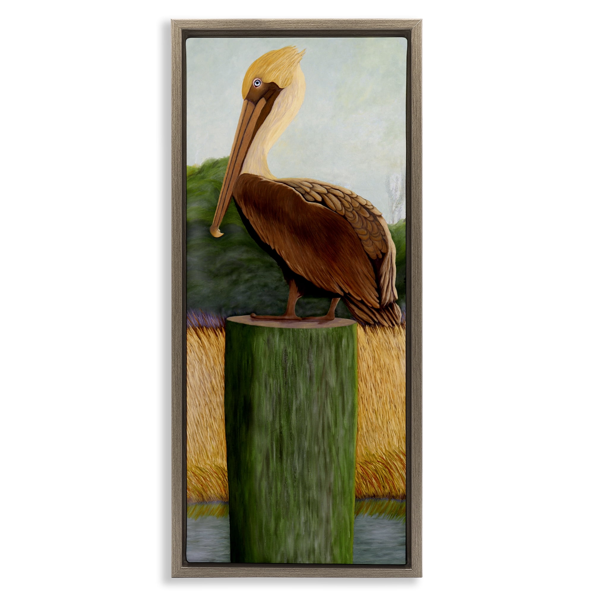 Stupell Industries Blue Eyed Pelican Brown Framed Floater Canvas Wall Art, design by Barbara Fallenbaum
