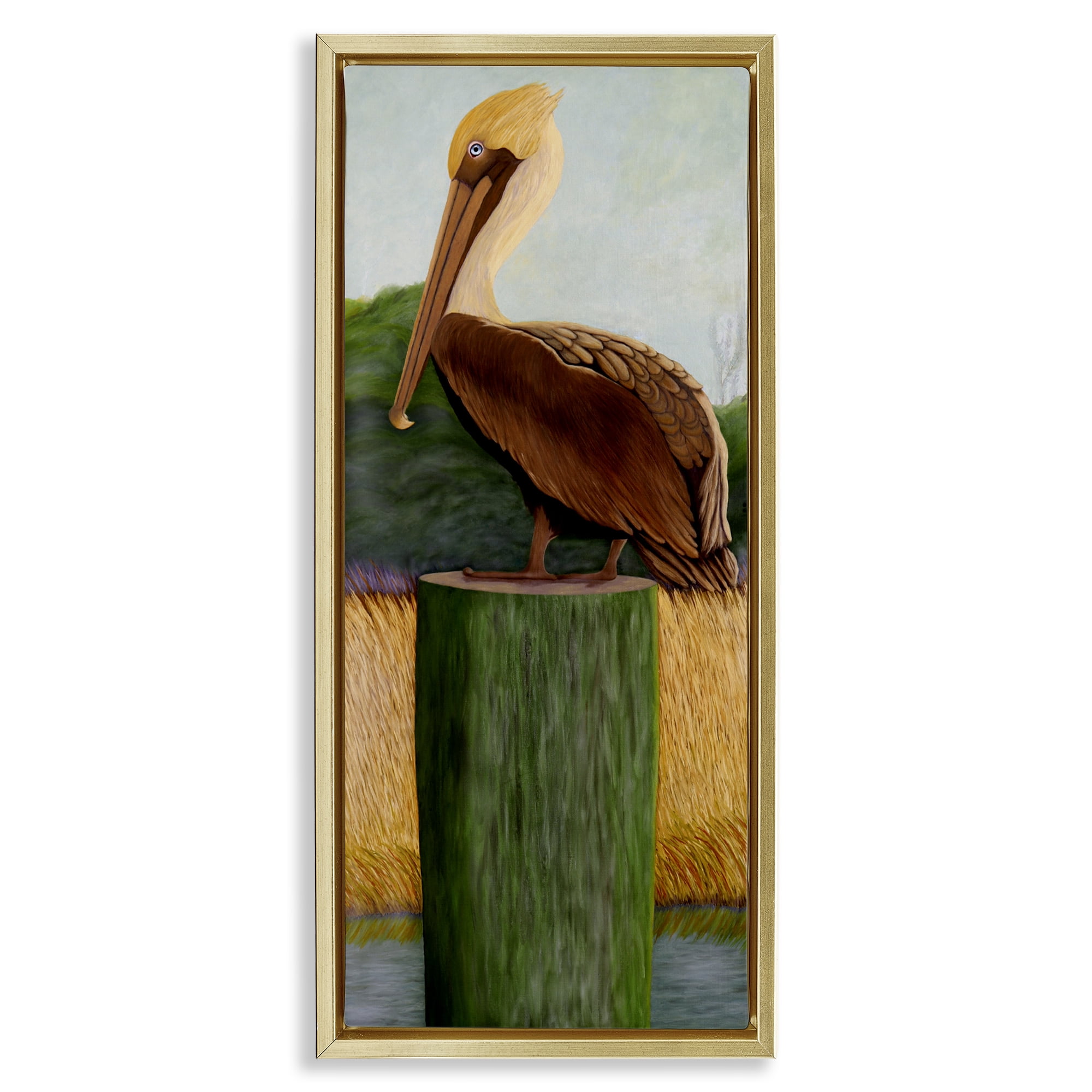 Stupell Industries Blue Eyed Pelican Gold Framed Floater Canvas Wall Art, design by Barbara Fallenbaum
