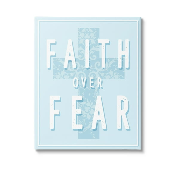 Stupell Industries Blue Faith Over Fear Inspirational Painting Gallery Wrapped Canvas Art Print Wall Art, 16 x 20