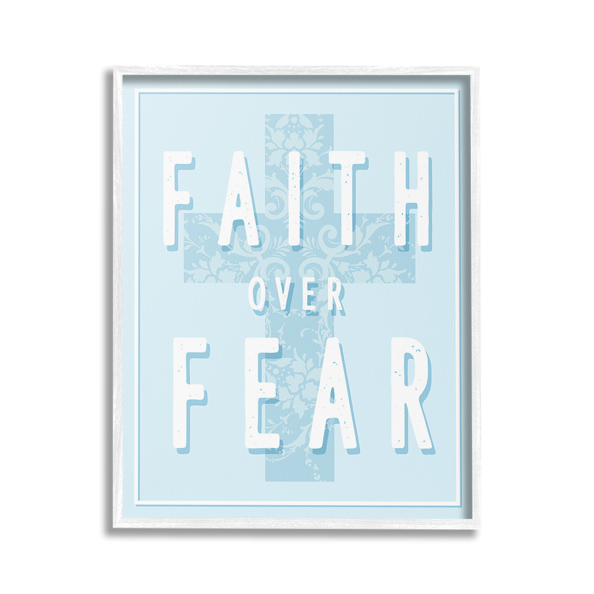 Stupell Industries Blue Faith Over Fear Inspirational Painting White Framed Art Print Wall Art, 24 x 30