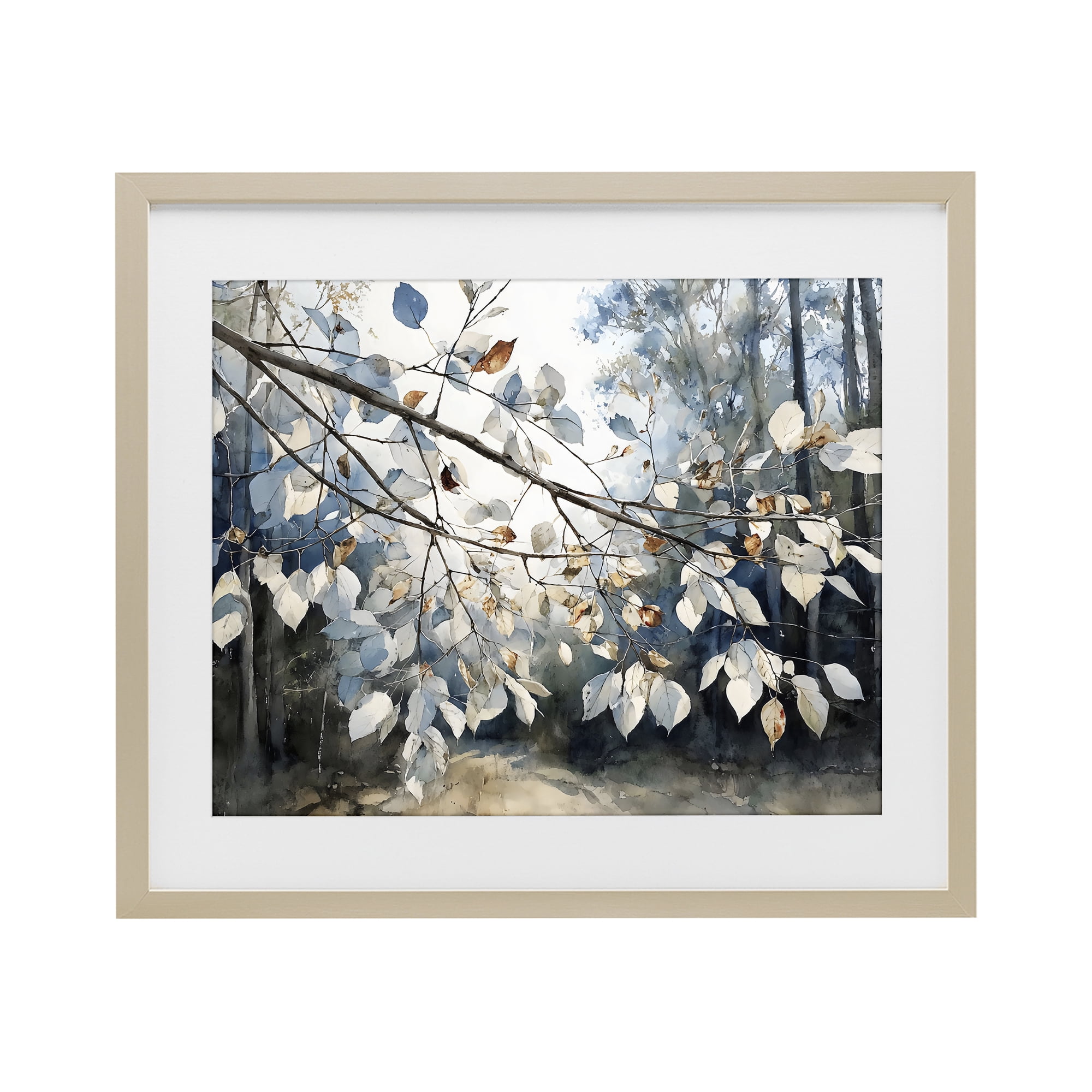 Stupell Industries Blue Fall Branch Leaves Birch Framed Print Under Glass, design by Franklyn Gregory